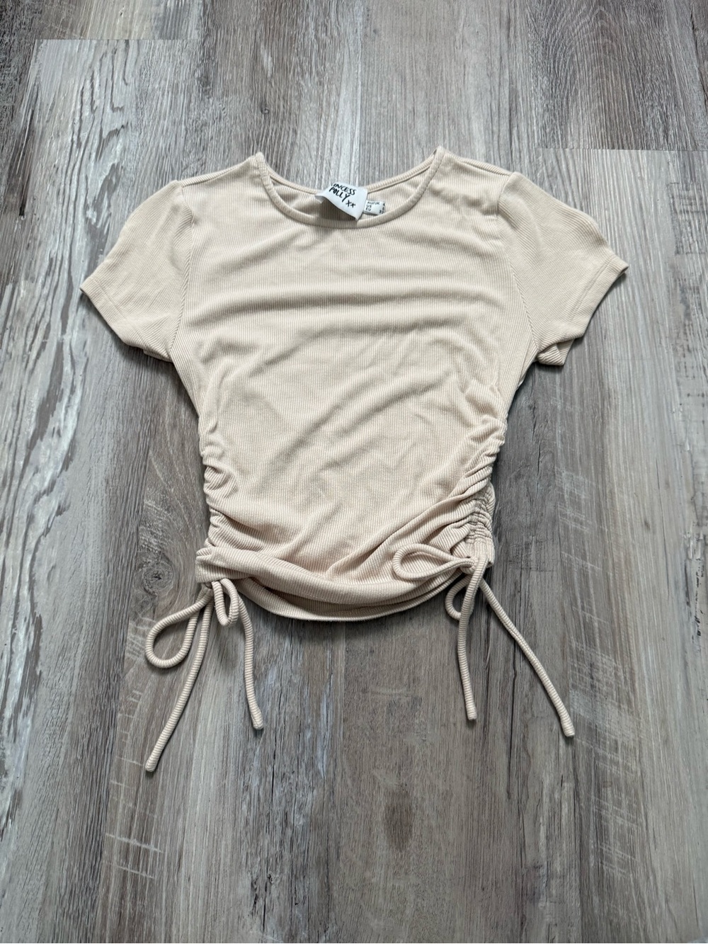 Princess Polly Beige Ribbed Ruched Side Tie Crop Top